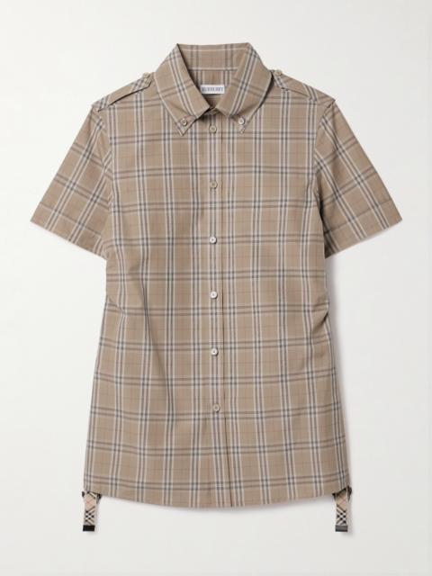 Buckled Ruched Checked Cotton-poplin Shirt