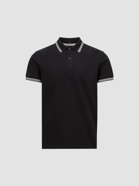 Striped Trim Cotton Piquet Polo Shirt