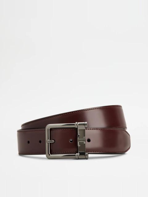 BELT IN LEATHER - BURGUNDY, BLACK