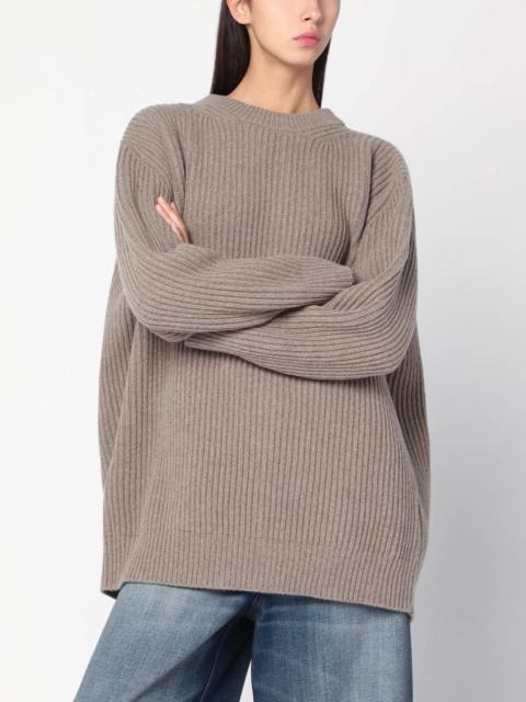 Oversized beige ribbed sweater