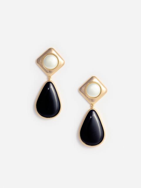 Black Enamel Gold Two Tiered Earrings