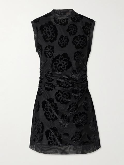 Vittoria Ruched Devoré-velvet Mini Dress