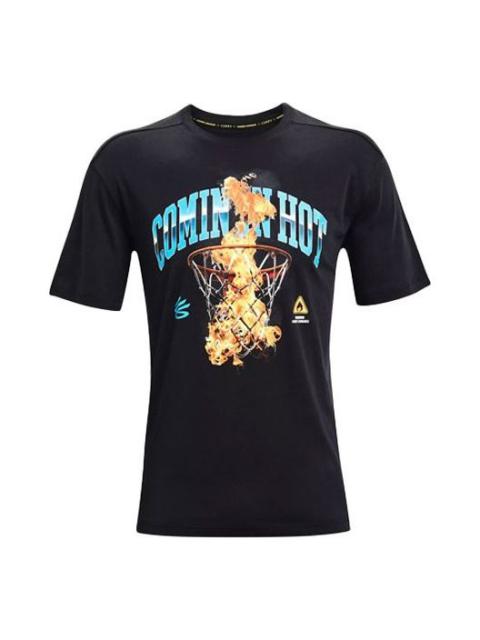 Men's Under Armour Curry Cotton Printing Round Neck Short Sleeve Black 1362006-001