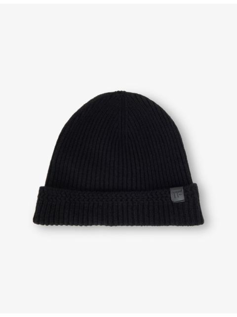 Branded-Tab Ribbed Cashmere Beanie Hat