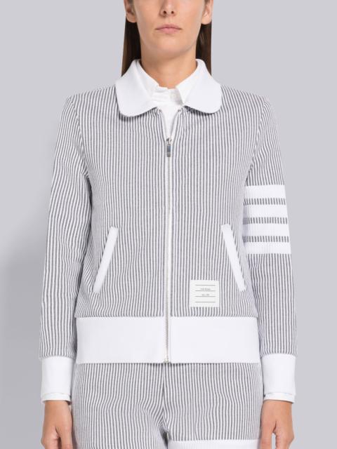 Seersucker Loopback 4-Bar Round Collar Zip Jacket