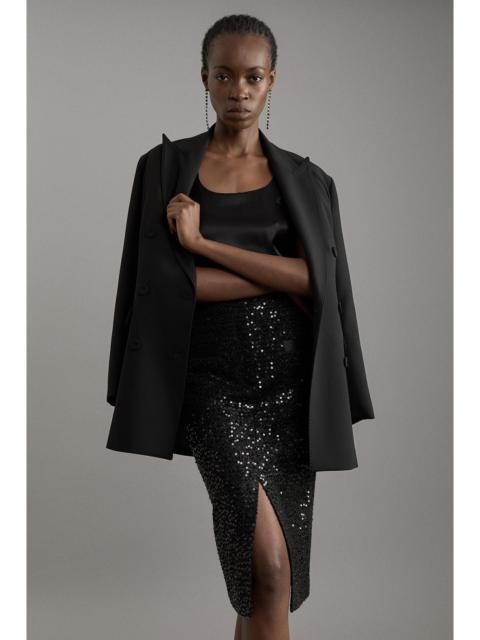 Sequin Tweed Tailored Midi Skirt