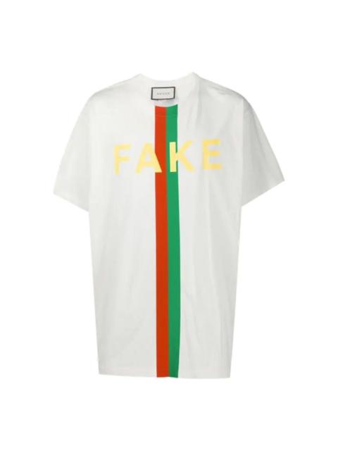 Men's Gucci Fake/Not Alphabet Printing Large Short Sleeve White T-Shirt 616036-XJCXX-9095