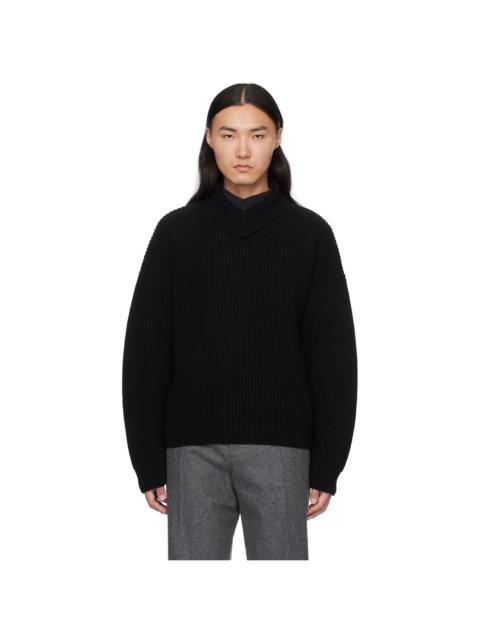 Black Wool & Cashmere Rib Turtleneck
