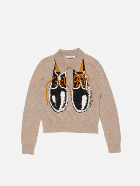 Yak wool polo sweater - Greige melange