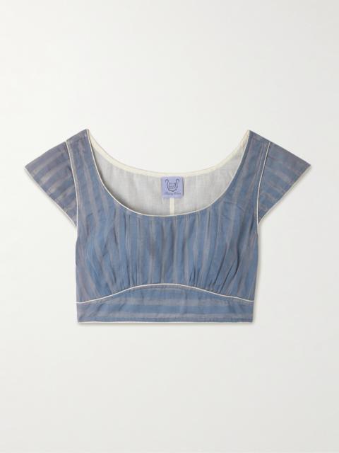 Delphi Chanderi Cropped Striped Cotton And Silk-blend Top