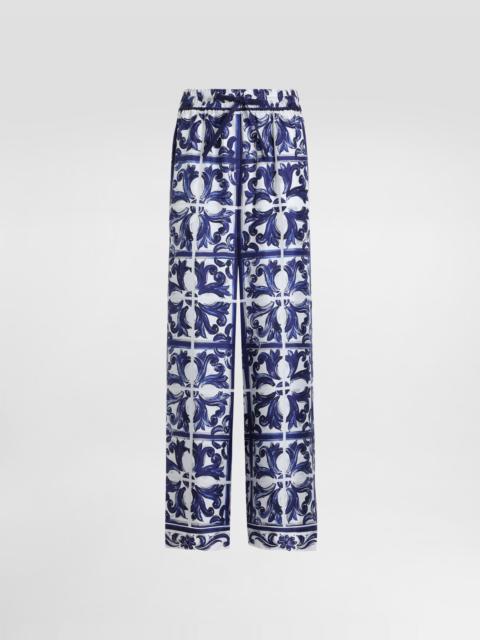 Majolica-print silk twill vanity trousers