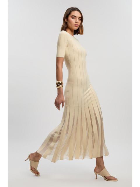 Viscose Blend Filament Full Skirt Knit Short Sleeve Midi Dress