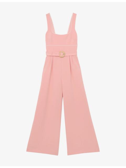 Dia Square-Neck Belted-Waist Woven Jumpsuit