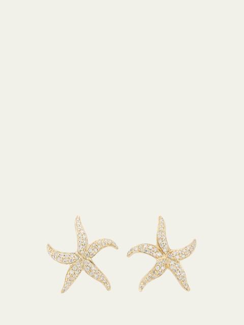 14K Gold Diamond Starfish Stud Earrings