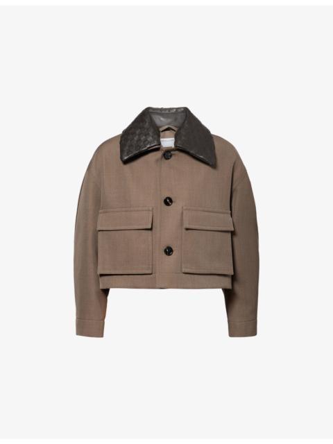 Intrecciato-Collar Wool Twill Jacket