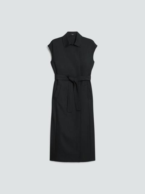 Double-Breasted Belt Dress in Wool-Blend Flannel