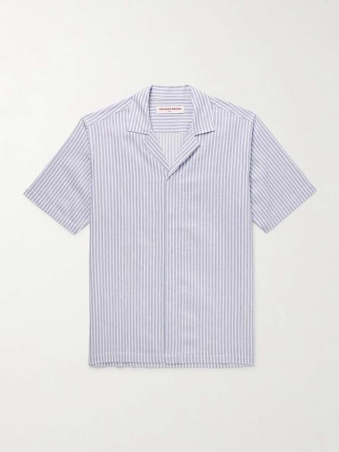 Maitan II Camp-Collar Striped Cotton and Linen-Blend Shirt