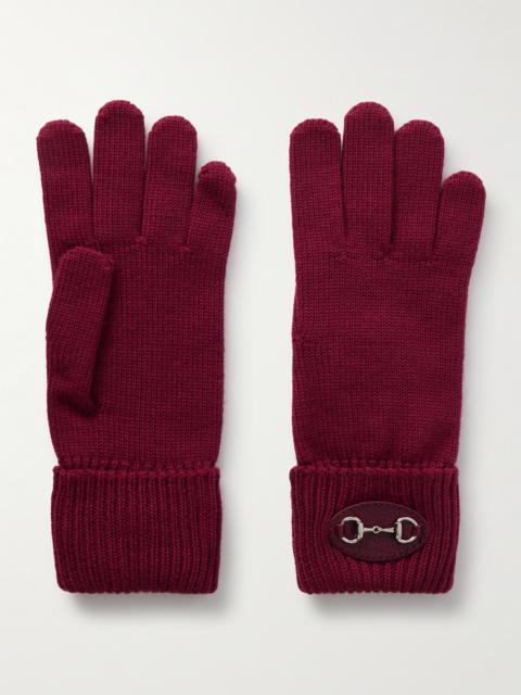 Horsebit-detailed Leather-trimmed Wool Gloves