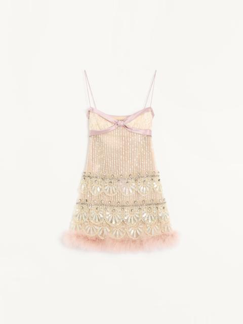 TULLE ILLUSIONE EMBROIDERED SHORT DRESS