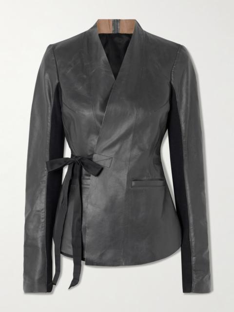 Hollywood Grosgrain-trimmed Leather Wrap Jacket