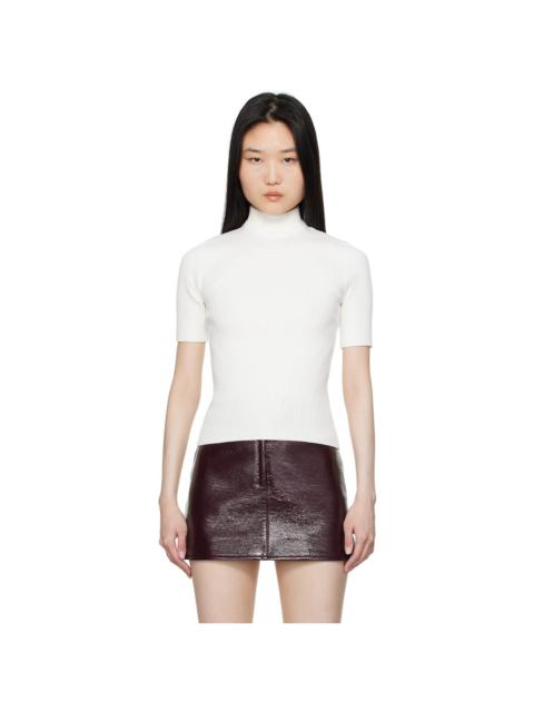 White Reedition Short Sleeves Rib Knit Sweater