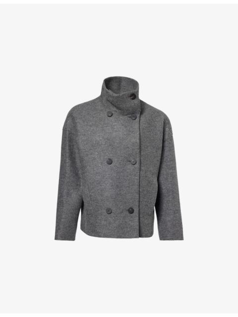 Cropped Funnel Pressed Wool Jacket