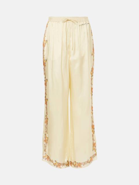 Printed satin straight pants