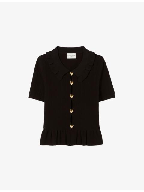 Collared Heart-Embellished Stretch-Knit Top