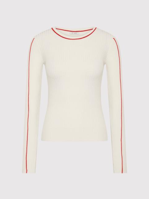Fine Line Long Sleeve Top - Off White / Red