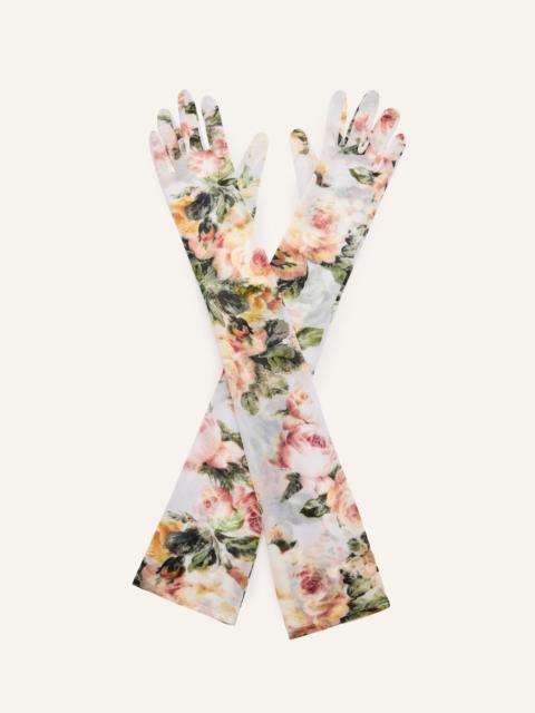 Cupro gloves in cream rose print