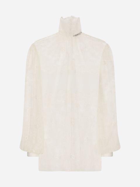 Floral lace turtle-neck blouse