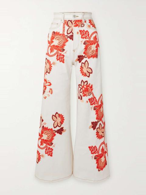 Floral-print high-rise flared jeans
