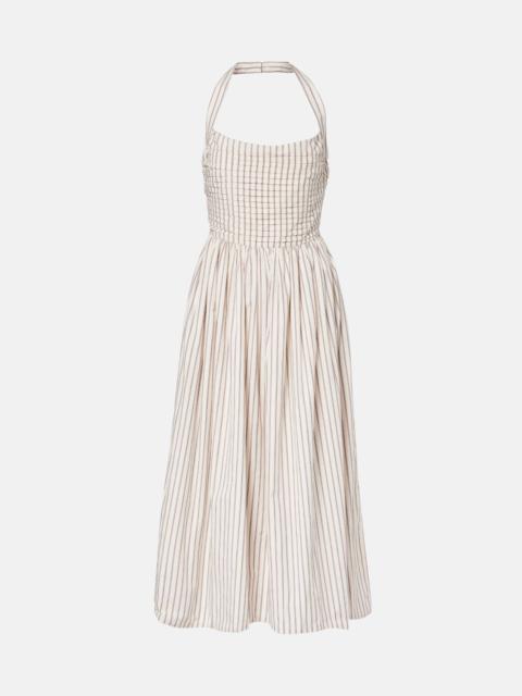 Halterneck striped cotton midi dress
