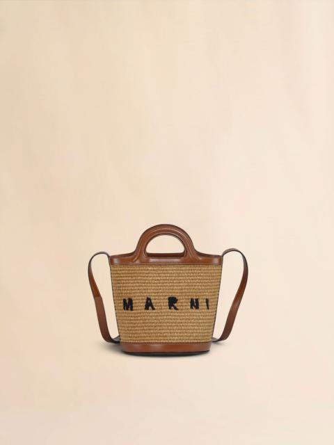 TROPICALIA MINI BUCKET BAG IN BROWN LEATHER AND RAFFIA
