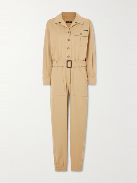 Belted cotton-blend gabardine jumpsuit