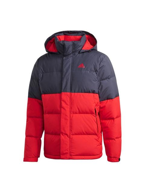 Men's adidas C/ Outdoor Colorblock Sports hooded down Jacket Red GF0108