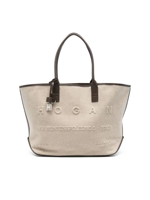 embossed-logo padlock tote bag