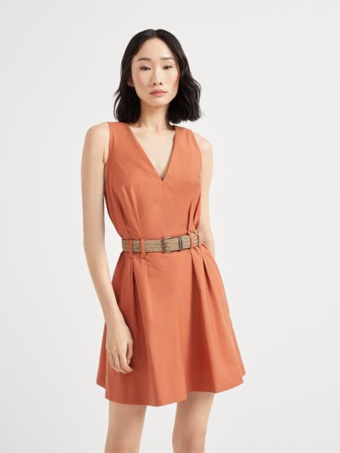 Techno cotton texture twill mini dress with rope and shiny loop belt