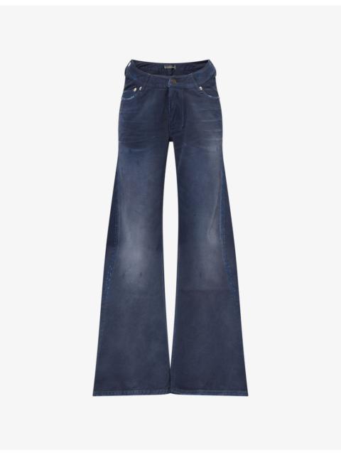 Curved-Waistband Wide-Leg Denim Jeans