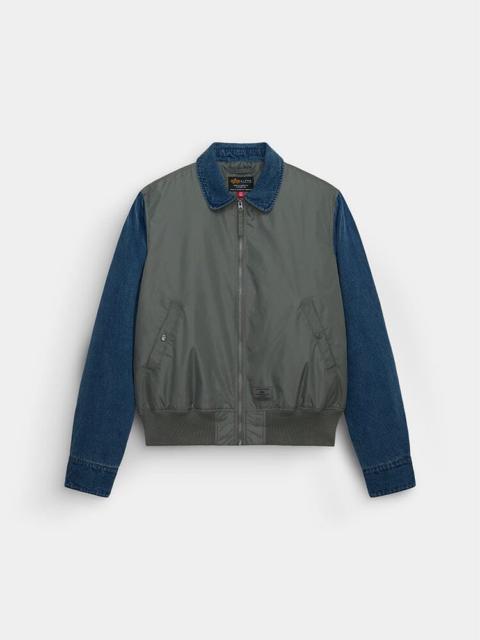 DENIM RELAXED MIXED MEDIA FLIGHT JACKET
