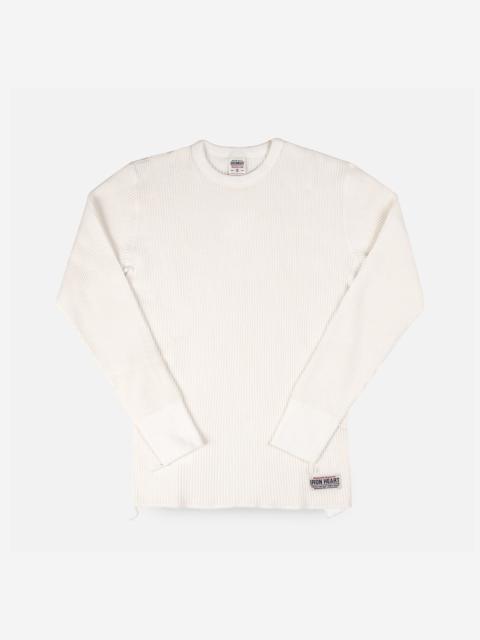 WAFFLE KNIT LONG SLEEVED CREW NECK THERMAL TOP - WHITE