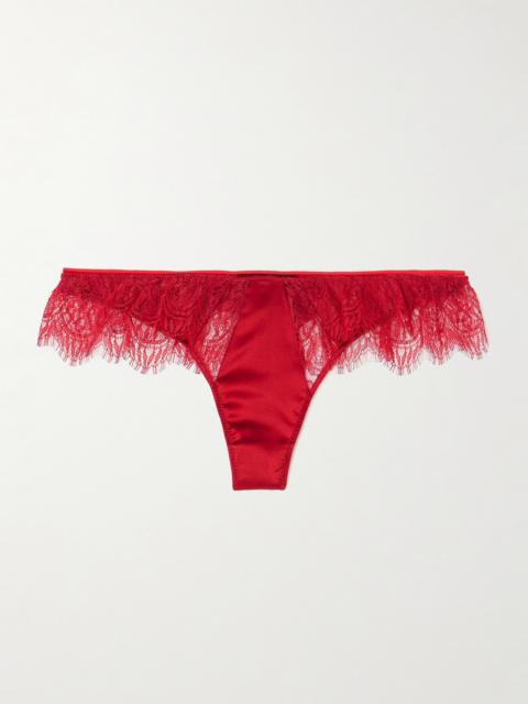 Camaret Lace-trimmed Stretch-silk Thong
