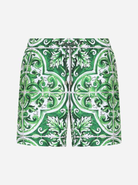Mid-length majolica-print swim trunks