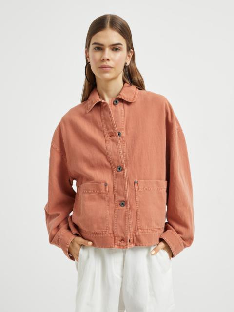 Garment-dyed cotton and linen cover outerwear jacket with monili