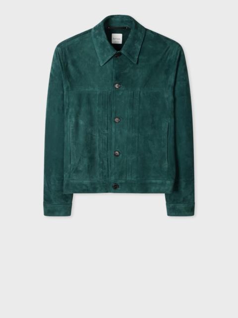 Dark Teal Suede Pleated Trucker Jacket