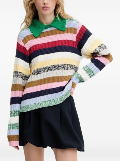 striped crochet-collar knit