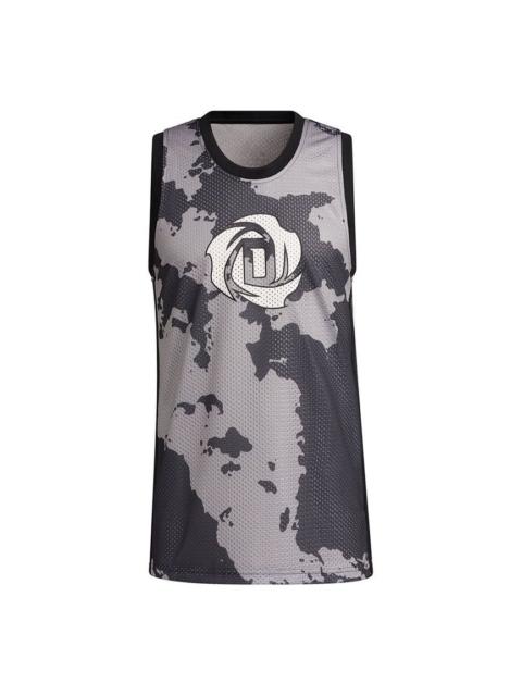 Men's adidas x Ross Crossover Logo Pattern Printing Basketball Sports Black Vest GV4698
