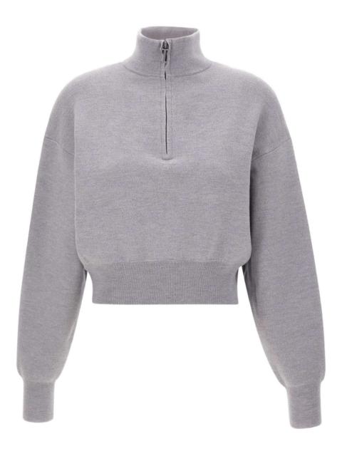 high-neck zip-front sweatshirt