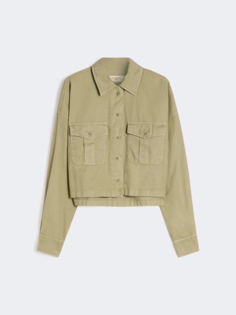 Boxy cotton Panama shirt - OLIVE GREEN