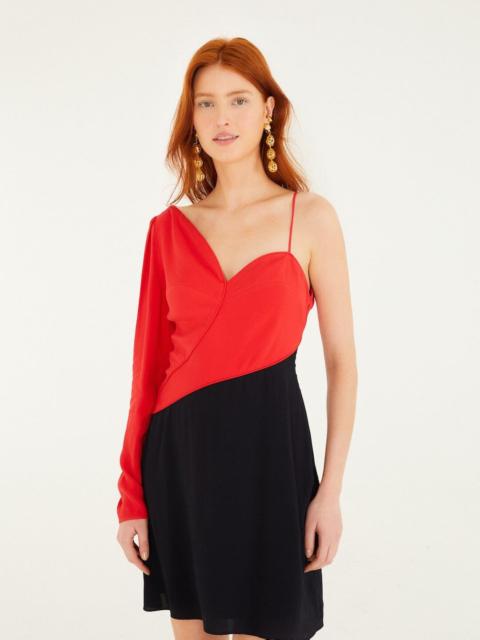 Red Bicolor One-Shoulder Mini Dress